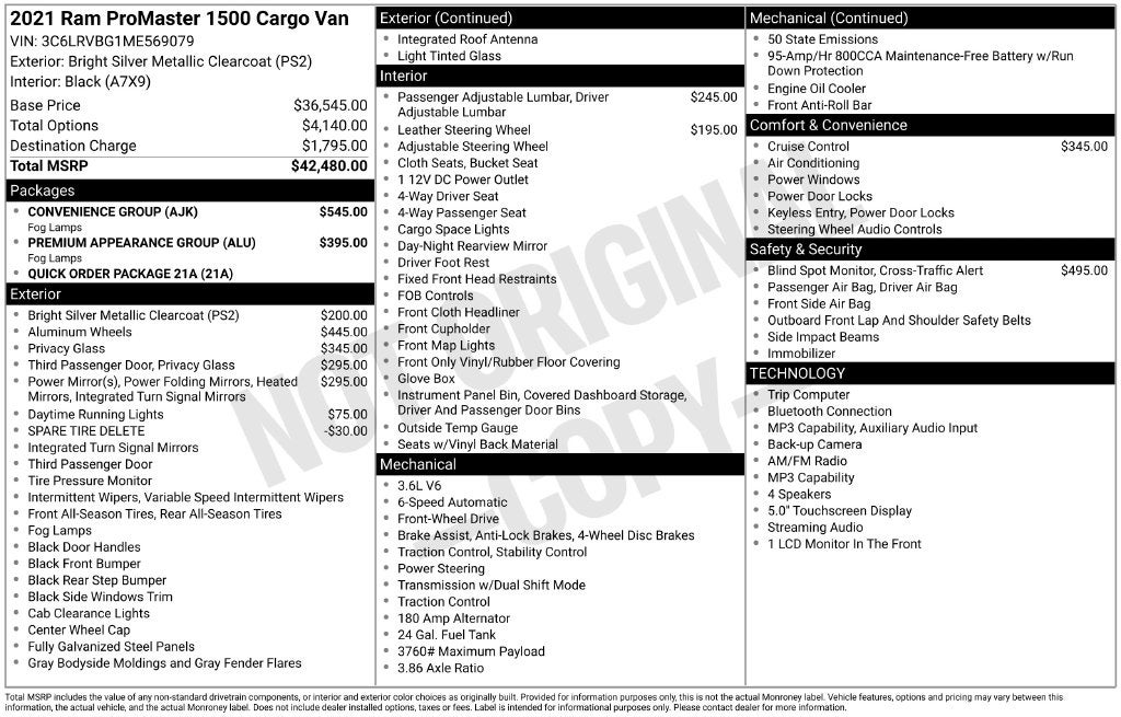 2021 RAM ProMaster 1500 Base