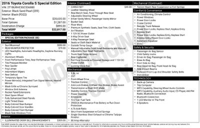 2016 Toyota Corolla S Special Edition